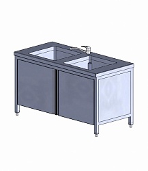 Рабочий стол-мойка ш. 1500 мм, 2 раковины, шкаф